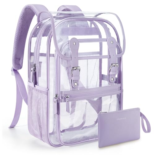 mommore Clear Backpack Heavy Duty Thick PVC Clear Bookbag for School with Pencil Bag Transparent Backpack See-Through Bag