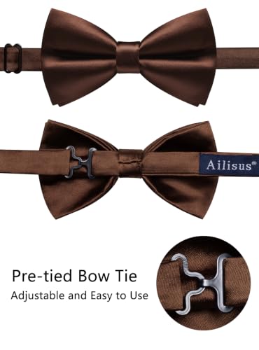 Image of Solid Color Bow Ties for Men Silk Pre-tied Tuxedo Bowtie Set 4PCS