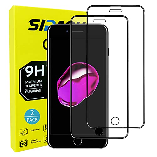 SIPAOU Glass Screen Protector for iPhone 8 Plus/ 7 Plus/ 6 Plus/ 6S Plus, Full Coverage HD Tempered Glass Screen Film for iPhone 8 Plus/7 Plus/6 Plus/6S Plus, 2-Pack (5.5" Black)