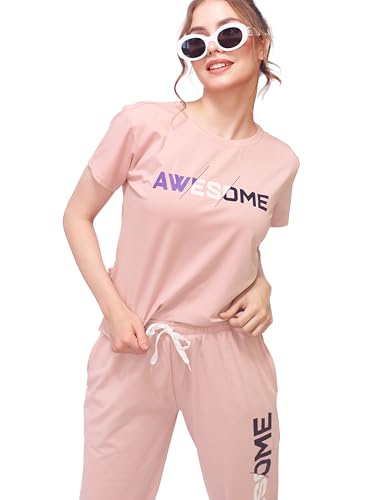 Image of LOTIK Women Jogging Suit Cotton Lycra Solid Top & Payjama Nightsuit & Tracksuit Set
