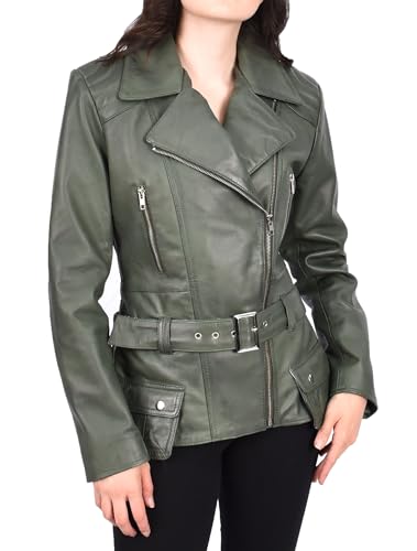 Veste en cuir vert pour femme coupe ajustée A1 FASHION GOODS Sandra taille 36