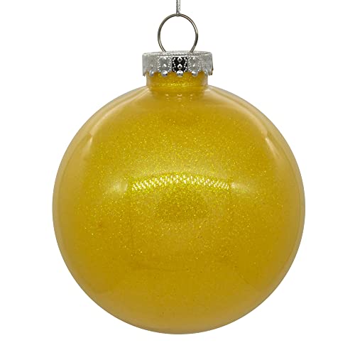 Vickerman 6" Clear Ball Christmas Ornament with Yellow Glitter Interior. This Item Comes with 4 Ornaments per Unit.