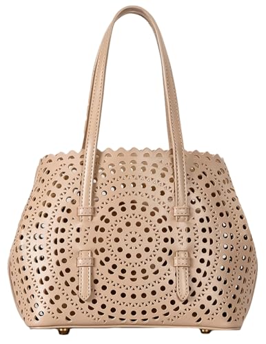 Image of Womens Hollow Vegan Leather Tote Bag Small Summer Beach Bucket Shoulder Purse Top Handle Handbag Crossbody Satchels