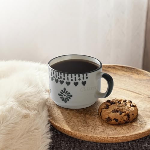 Image of Classyo Ceramic Tea Cup Set of 6 for Tea, Microwave and Dishwasher Safe, Capacity - 220ml Each (Gray Floral)