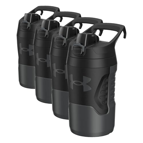 Image of Under Armour 32 oz Insulated Water Bottles - Sports Water Jug with Fence Hook, Leak Resistant for Baseball, Football & More, 32 oz Insulated, Jet Grey /Black(Pack of 4)