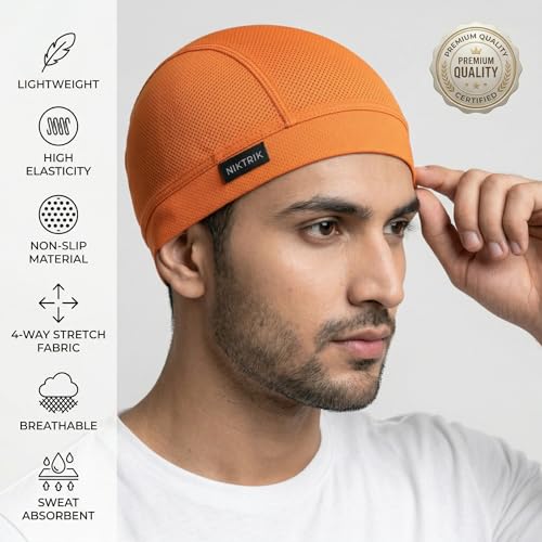 Image of Unisex Helmet Skull Cap for Bikers & Cyclists, Polyester Head Cap, Hair Inner Helmet Cap for Men, Sweat Cooling Beanie Cap, Skull Mask for Summer, Bike Accessories