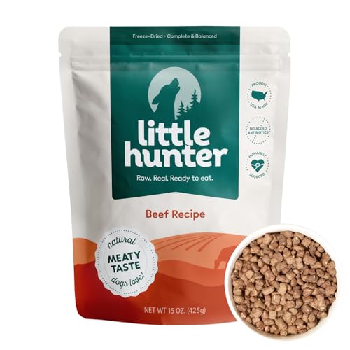 Little Hunter Freeze Dried Fresh Dog Food Raw Beef Recipe - Picky Eater-Approved Limited Ingredient Dog Food for All Stages - High Protein, Small Batch, Grain Free Raw Dog Food, 15 oz