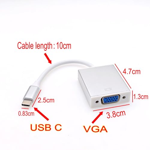 JZK USB C auf VGA Adapter, Thunderbolt 3/4 USB 3.1 Typ C Stecker auf VGA Buchse Adapter für MacBook Pro, für iPhone 16 15 Pro/Max, für iPad, für Lenovo, Projektor