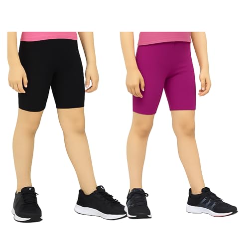Image of Girls Tights & Short for Girl Kid in Solid Colours | Soft Stretchable Fabric - Ideal for Sports, Yoga - Pack of 2
