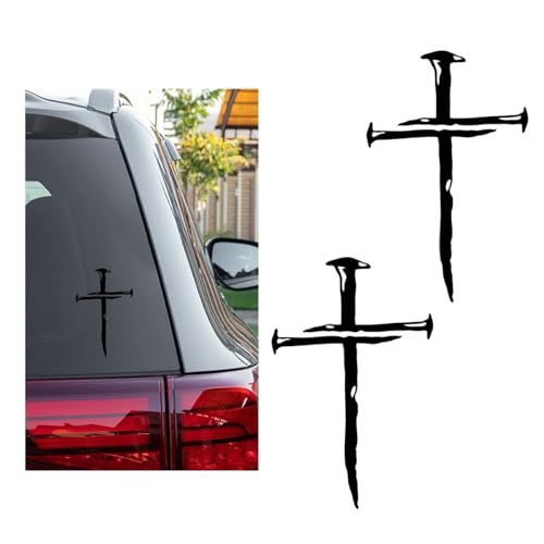 Image of DXNQ 2PCS Car Cross of Nails Sticker, Bumper Christian Sign Cross with Nails Decal, Removable Waterproof Sticker for Car Truck Window Motorcycle Helmet Laptop, Car Accessories (Black)