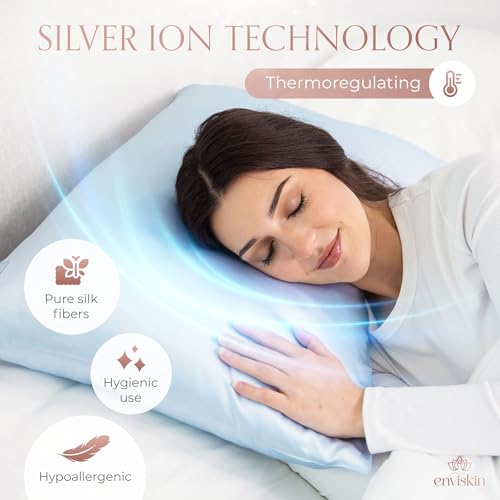Image of 100% Mulberry Silk Pillowcase Infused with Silver Ions - Pure 30 Momme Grade 6A Fibers for Beautiful Skin and Hair - Cooling Pillow Case Protector with Zipper (Standard) Pink Color