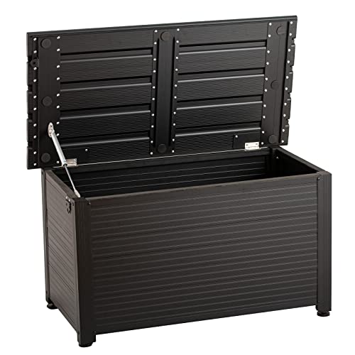 TECSPACE 55 Gallon Aluminum Deck Box, IP65 Waterproof Level Patio Storage Box, 221 Lbs Bearing Capacity, for Pool & Sports Equipment & Garden Tools Storage (Black)