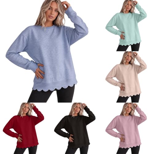 Womens Crewneck Sweatshirt Loose Fit Lightweight Pullover Shirts