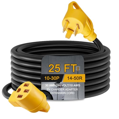 Toptozl 25ft EV Charger Adapter Cord Compatible with NEMA 10-30P to 14-50R 30 Amp 3 Prong Dryer Male to 50 Amp 4 Prong EV Female for Level 2 or Telsa Charging ETL Listed