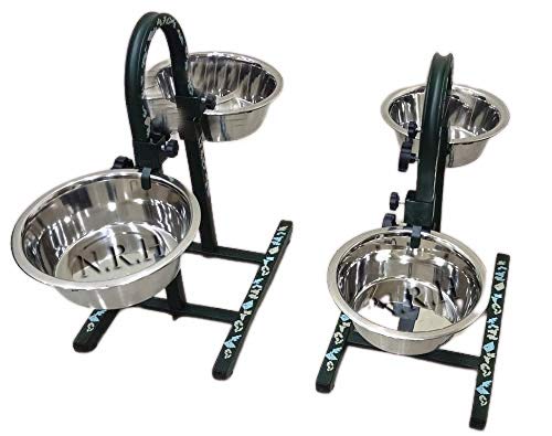 Nautical Replica Hub Doppio Acciaio Inox Pet Feeder Dog Ciotole con supporto regolabile in ferro Set di 2