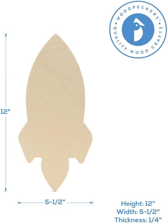 Rocket Cutouts 12 x 5-1/2-inch, Pack of 5 Wood Door Hanger Blanks, Wooden Crafts to Paint, Wooden Cutouts for Crafts, by Woodpeckers