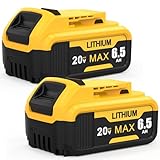 KIGWOF BAVRUY 20V 6.5Ah Replacement for DeWalt 20V MAX Battery, Compatible with 20 Volt Dewalt Batteries Cordless Power Tools with LED Indicator DCB200 DCB206 DCB204 DCB203 DCB210 (2 Pack)