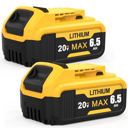 KIGWOF BAVRUY 20V 6.5Ah Replacement for DeWalt 20V MAX Battery, Compatible with 20 Volt Dewalt Batteries Cordless Power Tools with LED Indicator DCB200 DCB206 DCB204 DCB203 DCB210 (2 Pack)