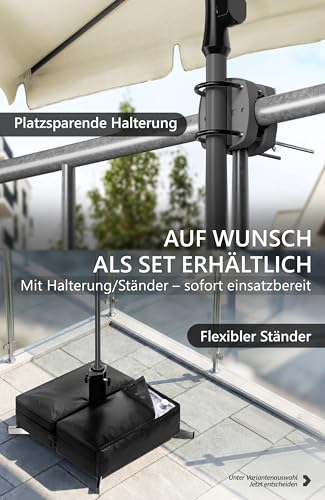 4smile Sonnenschirm Balkon 200 × 125 cm, Sonnenschirm rechteckig mit UPF 50+, 45° knickbar & höhenverstellbar, Balkonschirm inkl. Sonnenschirmhülle, Sonnenschutz Balkon in Beige 5