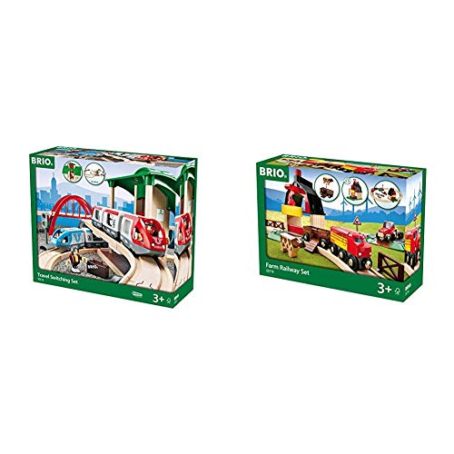 BRIO World 33512 Großes Bahn Reisezug Set – Eisenbahn mit Bahnhof, Schienen und Figuren & Bahn Bauernhof Set…