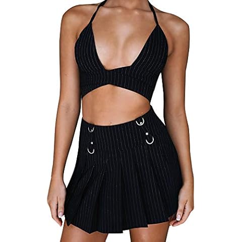 zhangqing Women's Mini Pleated Skirt, Trendy Printed High Waist A-Line Short Skirt (Black Stripes, S) Cover