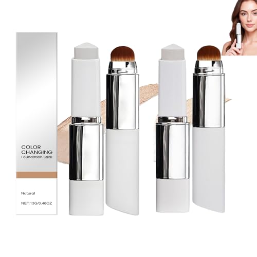 White Stick Foundation, 2PC Chartming Colour Changing Foundation Stick, Blanc Cover Cream Stick, Dual-Ended Full Coverage Hydrating Concealer Balm With Brush Head,Suitable for All Skin Types(Natural)