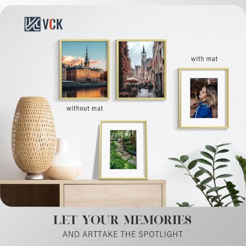 Image of VCK 8x10 Picture Frame Gold Metal, Real Glass, 5x7 Mat, for Artwork