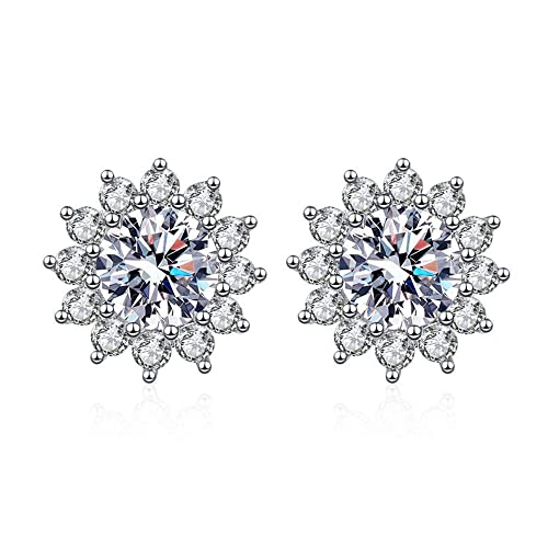 Boucles d'oreilles tournesol moissanite anti-allergie en argent sterling platine