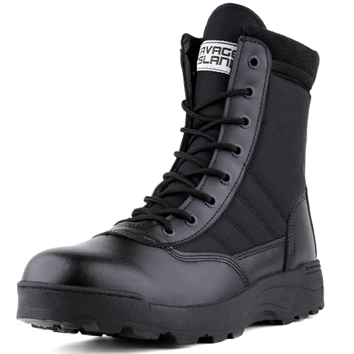 Savage Island Guardian Tactical Combat Boots - Botas militares transpirables con cremallera lateral y cordones para el trabajo, policía, trabajo al aire libre, cadetes y seguridad, Black, 42 2/3 EU