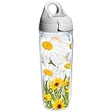 Tervis White Daisies Wrap Water Bottle with Grey Lid, 24-Ounce, Garden Party