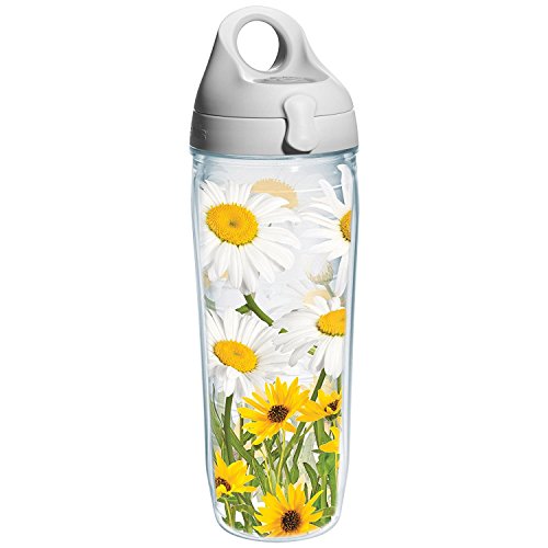 Tervis White Daisies Wrap Water Bottle with Grey Lid, 24-Ounce, Garden Party -