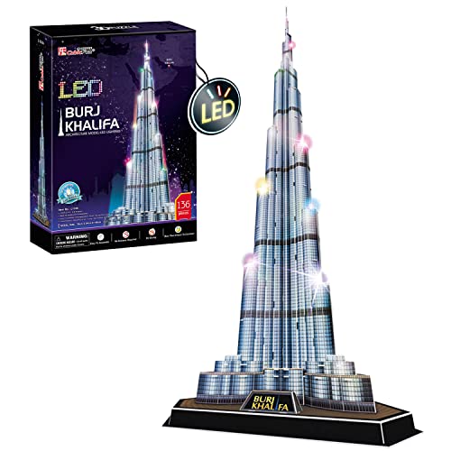 Puzzle 3D maqueta del Burj Khalifa con luces para decorar salones y habitaciones