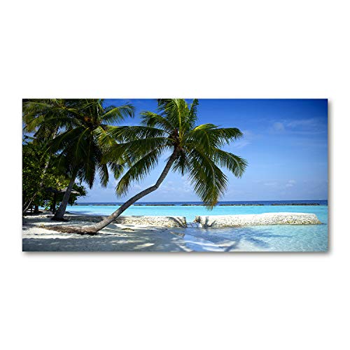 Paysage bleu plage tropicale avec ce grand tableau 120x60 cm pour salon