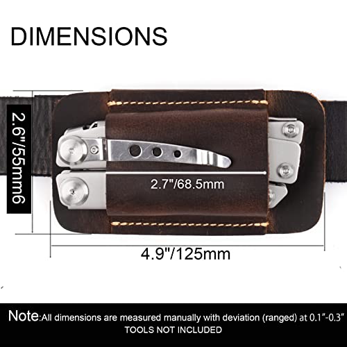 Topstache Leather Sheath, Handmade Multitool Holster, Horizontal Carry Leather Knife Sheath for Belt, EDC Pocket Organizer for Men,Size M,Darkbrown