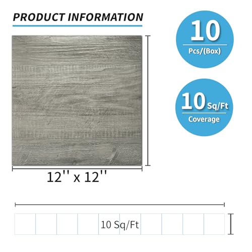 Image of Art3d 10-Pack Peel and Stick Vinyl Floor Tiles (10 Sq.Ft), Taupe Ash