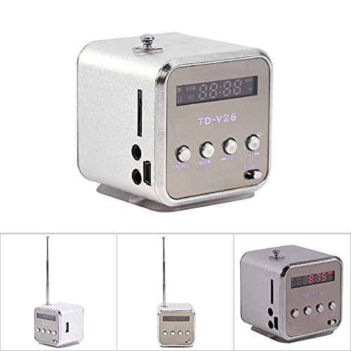 CCYLEZ -Lautsprecher, Musik-Player mit UKW-Radio, Eingebauter 600-mAh-Akku, Unterstützung für TF-Karte und U-Disk, Geeignet für Zuhause, Schlafsaal, Küche, Badezimmer(Silber)