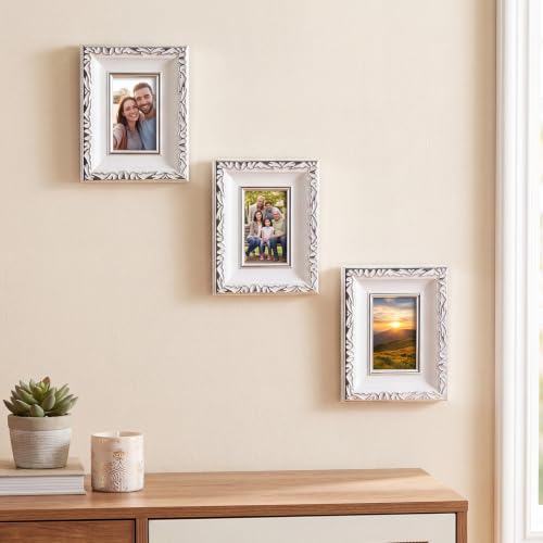 Image of 12 Pack 2 x 3 Inch White Silver Small Picture Frames Bulk | Resin Vintage Mini Antique Ornate Retro Baroque Photo Frames, for Wall Hanging Tabletop Home Decor, Wedding Christmas Display