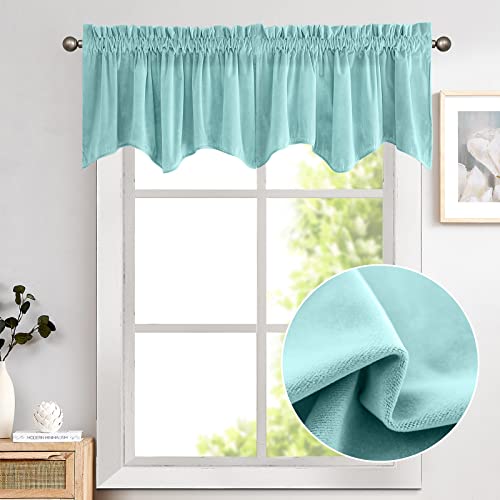 Lazzzy Aqua Blue Velvet Valance Blackout Thermal Insulated Scalloped Valance Small Short Wave-Shaped Window Curtain For Bedroom Living Room 18 Inch Curtain Valance Rod Pocket 1 Panel Aqua Blue #TOP12