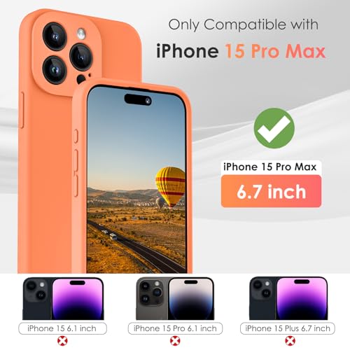 CALOOP Slim-Fit for iPhone 15 Pro Max Case,Skin Soft Liquid Silicone,Sturdy Hard Frame Shockproof Cover with Anti-Scratch Microfiber Lining,Full Protection for Screen and Lens,6.7 inch(Kumquat Orange)