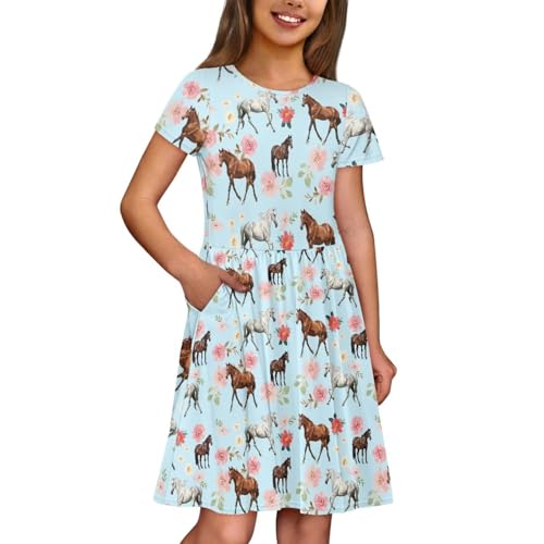 Image of Short Sleeve Dress for Girls with Pockets Cute Toddler Girl Clothes Summer 2-12