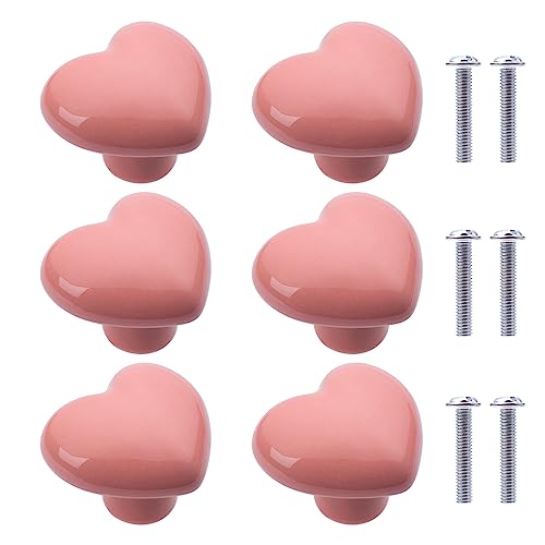 NAKUPENDA 6Pcs Boutons de Placard en Céramique Boutons de Tiroir de Placard en Céramique en Forme de Cœur Poignées pour Armoires de Cuisine de...
