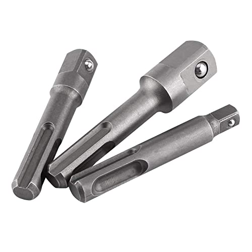 SDS Plus Shank to 1/4" Hex Socket Adaptor + 1/4" 3/8" 1/2" Square Drill Bit Holder Extension Connector for Screws/Nuts/Any Drill and Handheld Driver