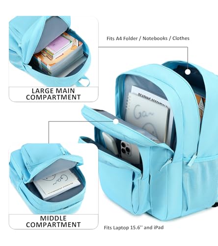 Image of abshoo Classical Basic Womens Travel Backpack For College Men Water Resistant Bookbag (Light Blue)