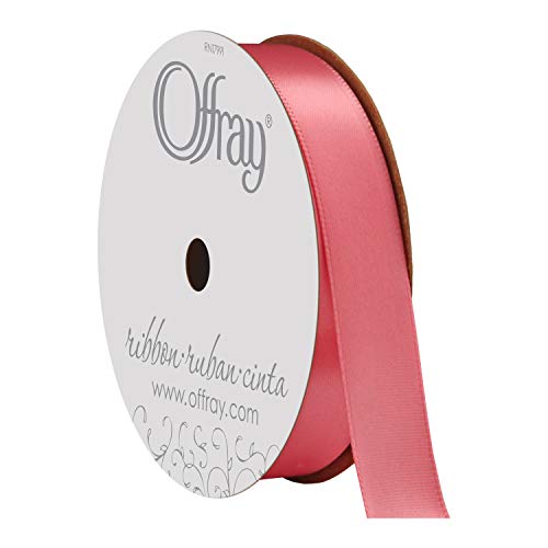 Image of Offray 360095 5 /8 inch Wide Single Face Satin Ribbon, Coral Rose Pink, 6 Yds