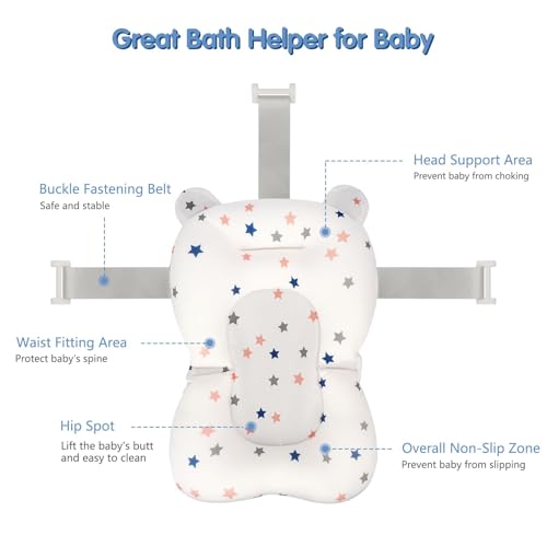 Image of Colorlife Baby Bath Seat Support Net Infant Bathing Seat Support Mat, Adjustable Comfortable Non-Slip Three-Pointed Baby Shower Net Bathtub Sit Up Mesh for Newborn 0-12 Months-Star(No Bathtub)