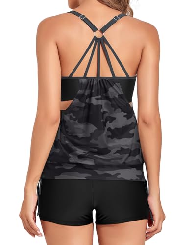 Image of Holipick Blouson Tankini Swimsuits for Women - Two Piece Tummy Control Bathing Suit with Shorts Modest Swimwear