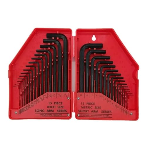 Juego de 30 Llaves Allen hexagonales de 0,028' a 3/8' de Pulgada, tamaño métrico de 0,7 mm a 10 mm, Llave de Acero al Cromo-vanadio, Herramienta de precisión de Brazo Largo
