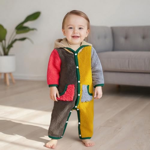 Fernvia Baby Boy Girl Fleece Romper Contrast Color Long Sleeve Hooded Jumpsuit Cute Fall Winter Clothes 3 6 12 18 Months2