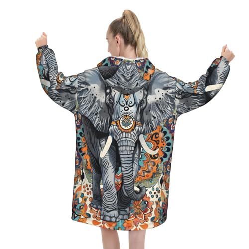 Couverture à capuche sweat plaid oversize éléphant aztèque chaud - 3