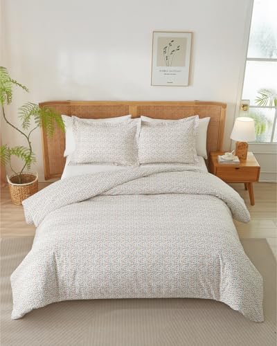Image of Duvet Cover Cal King Size Set - Extra Soft Floral Duvet Cover 104 x 98 with 2 Pillow Shams - Comfy, Breathable Floral Bedding Set - Hotel Luxury & Fade Free with Zipper Closures & Ties - Spring Garden